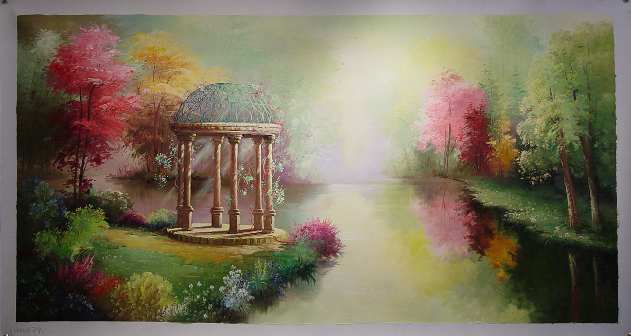 (image for) Handmade oil painting Copy paintings of famous artists Thomas Kinkade's painting,No.52